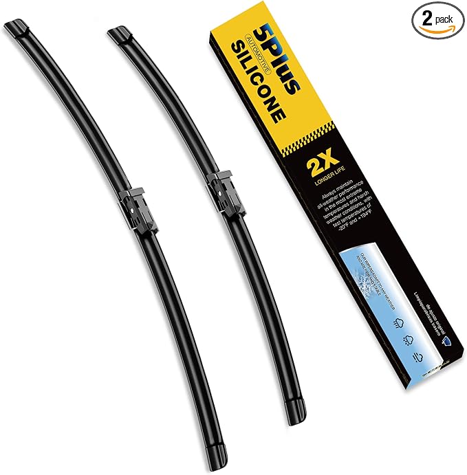 5 PLUS Premium Silicone Wiper Blades 26"+20" Front Fit Narrow Top Lock Arms | 5 PLUS Wipers Fits 2020-2025 Tesla Model Y, Waterproof Rain Wiping, Streak-Free Visibility, Long Lasting Harsh Weather Design