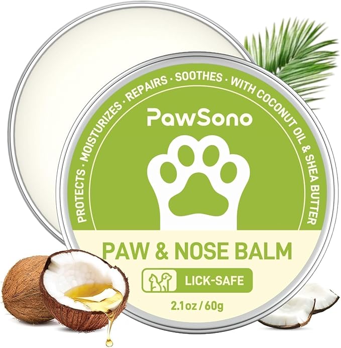 Lick-Safe Dog Paw & Nose Balm with Coconut Oil | All-Natural Moisturizer & Soother for Dry, Cracked Pads & Snout | Summer Hot Pavement & Sand Paw Wax, Nose Butter for Bulldogs (2.1 oz / 60 g)