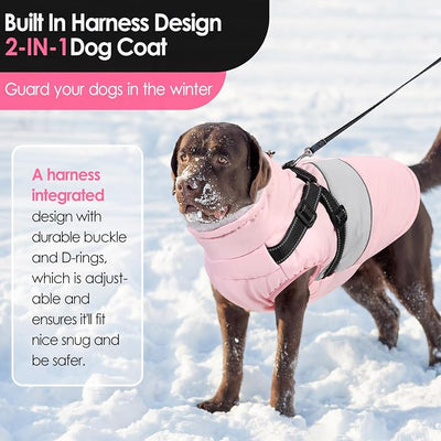 AOFITEE Dog Coat Warm Dog Winter Coat, Waterproof Dogs Jacket with Harness, Dogs Snow Jacket Snowsuit with Zipper & Furry Collar, Reflective Windproof Pet Sweater for Cold Weather, French Bulldog, L