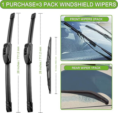 PARRATI® Windshield Wiper Blades for Dodge Grand Caravan 1996-2007, 3 Pack | 28/28 Inch Front +16 Inch Rear, OEM Replacement, Ultra Quiet, No Streaks All Weather Wiping