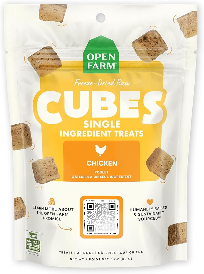 Cubes, Freeze-Dried Raw, Single Ingredient Dog Treats, Chicken, 3oz Pouch