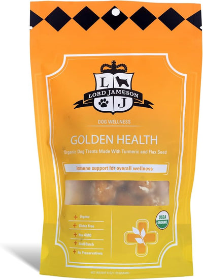 Lord Jameson: Golden Health 6 oz - Dog Wellness Treats, Organic Soft & Chewy No-Bake Bites, Anti-Inflammatory, Oats, PB & Coconut, Preservative Free