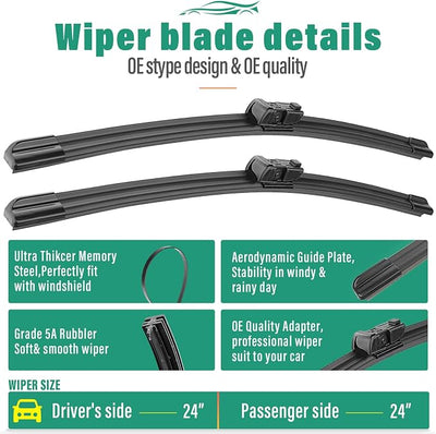 24" 24" Windshield Wiper Blades Replacement for Toyota Tundra 2022-2025 / Toyota Sequoia 2023 2024 2025 Original Factory Quality Front Wipers Blade Set for My Car - (Pack of 2)