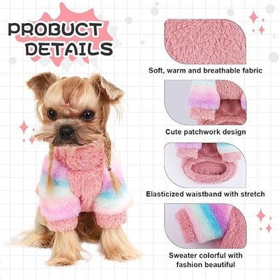 Dog Sweaters for Small Dogs, Chihuahua Fleece Clothes, Clothes Winter Warm Puppy Boys Girls, Rainbow Sleeve Sweater,Tiny Outfits Teacup Yorkie (Pink, Medium)