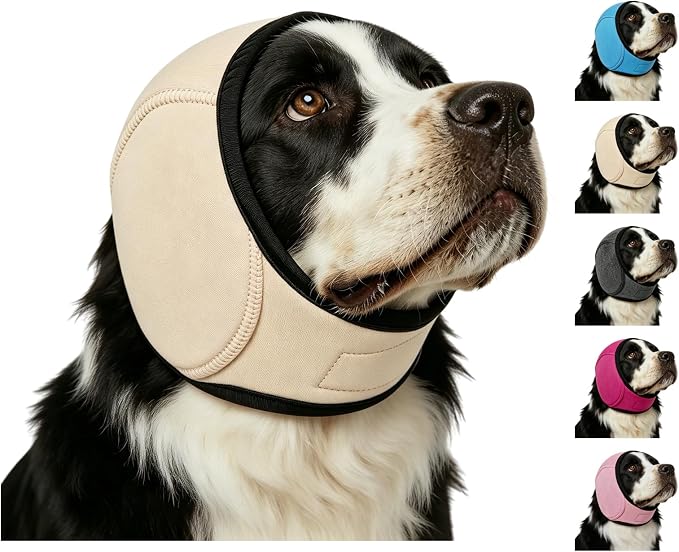 Zenpup Noise Cancelling Ear Wrap, Dog No Shake Ear Muffs Noise Protection Firework Thunder Vacuum, Comfortable Quiet Dogs Calming Hoodie, Adjustable for Grooming Bathing & Swimming (Beige, Medium)