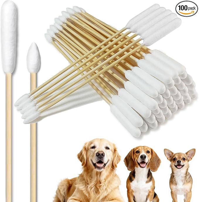 100 Pcs 6 Inch Extra Long Pet Cotton Swabs for Large Dogs - Double Tip Soft Cotton Buds for Gentle Ear Maintenance, First Aid & Grooming Supplies