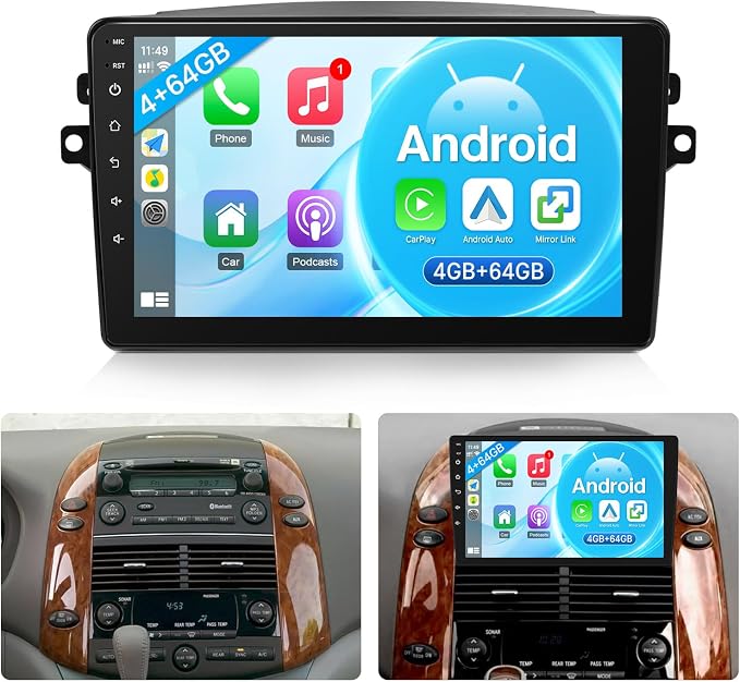 Leadfan 8 Core 4+64G Radio for Toyota Sienna 2004-2010 Stereo (FIT JBL. and Big Screen) Wireless Carplay Android Auto, 9” Touch Screen for Sienna Bluetooth/GPS/MirrorLink/FM/SWC/Backup Camera