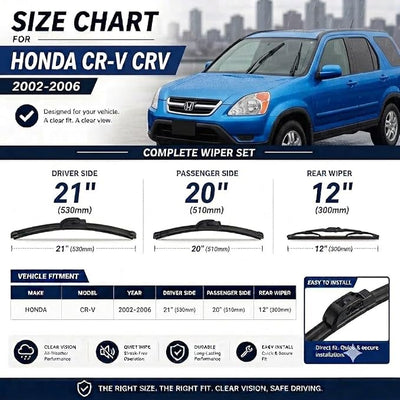AERO Wipers OEM Replacement for Honda CR-V CRV 2006 2005 2004 2003 2002, 21"+20" Front + 12" Rear, All-Season Windshield Wiper Blades with Extra Squeegee Refills + 1-Year Warranty (Set of 3)