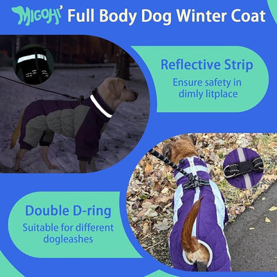 MIGOHI Full Body Dog Coat，Warm Coats for Large Dogs | Reflective Winter Coat for Dogs with Harness,Turtleneck Dog Snowsuit with Legs,Windproof Pet Fleece Puffer Jacket,XXL,Purple