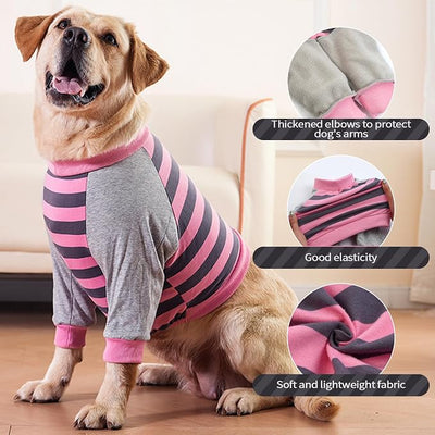 FUAMEY Dog Recovery Sleeve with Elbow Protector,Dogs Shirt Stop Licking Joints,Pet Long Sleeve Suit Protecting Dog's Front Leg Arm Wounds Cover Skin Conditions Pink Stripes M