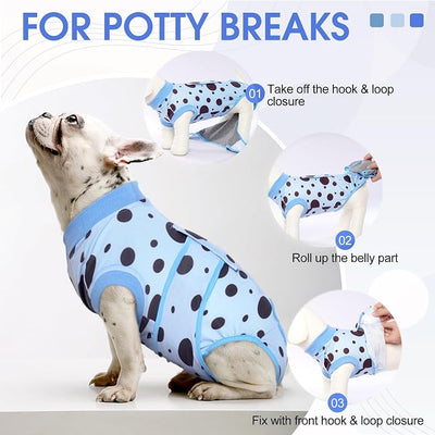 Kuoser Dog Surgery Suit, Soft Dog Spay Recovery Suit Female, Anti Licking Neuter Recovery Suit for Male Dogs, Post-Op Pet Surgical Suit Protective Wear E-Collar & Cone Alternative,Blue Polka Dots XL