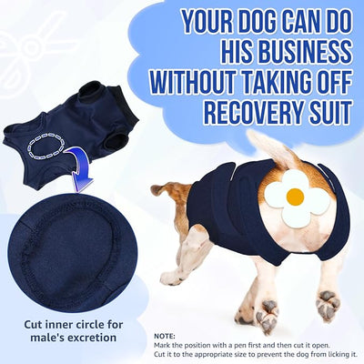 SlowTon Dog Surgery Recovery Suit - Zipper On Dog Onesies After Surgery for Female Male Dogs, Abdominal Wounds Bandages Cone/E-Collar Alternative Dogs Surgical Body Suit (Dark Blue,S)