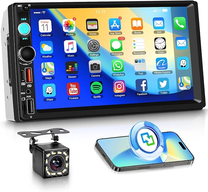 Car Stereo Double Din Radio, 7 inch Touch Screen Radio Car Audio Receivers, 2 Din Bluetooth Stereo, Mirror Link, FM EQ SWC USB Backup Camera Type-C Fast Charging