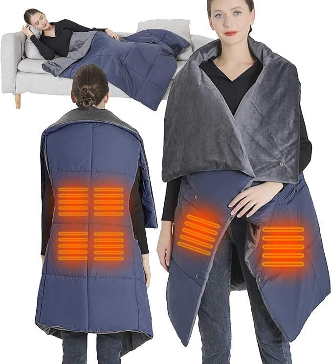 Heated Blanket Battery Operated, 43”x54” Portable USB Heating Throw, 3 Levels Temperature, Cordless Electric Throw for Home, Office, Camping,Travel, Stadium, Car(No Battery)