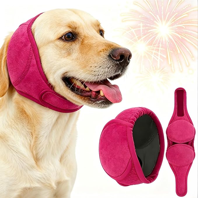 LHP Dog Ear Muffs Noise Cancelling, Calming Ear Cover Protection for Anxiety Relief, Thunder, Fireworks, Ear Wraps for Dog Travel and Grooming, Hematoma Prevention (Hot Pink, S)