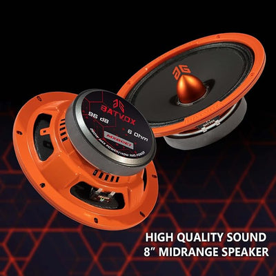 MX80E1 Loudspeaker 8 Inch Midrange 560 Watts 6 Ohms Orange Bullet, Premium Quality Audio Door Speakers for Car or Truck Stereo Sound System, Orange (2 Speakers)