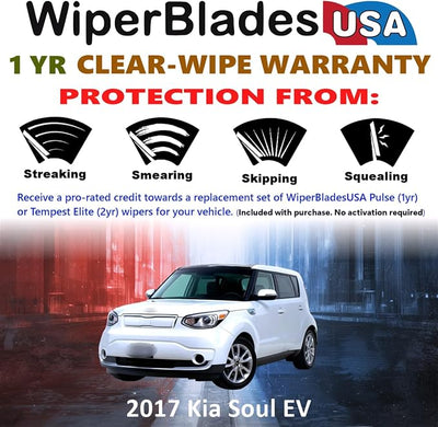 WiperBladesUSA Wiper Blades Set w/ 1yr warranty compatible with Kia Soul EV 2017 Wipers (Set of 3) w/Rear Wiper Pulse Wipers