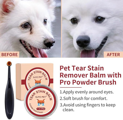Natural Tear Stain Remover Balm for Dogs & Cats – Gentle & Effective Eye Care, Prevents Tear Stains & Reduces Redness, Safe & Non-Irritating Formula with Professional Brush, 1 oz