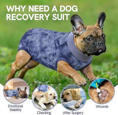 SAWMONG Recovery Suit for Dogs Female Male, Cotton Breathable Dog Onesie After Surgery Spay Neuter, Professional Pet Surgical Suit, Substitute E-Collar Cone (Tie-dye Blue, 2XL)