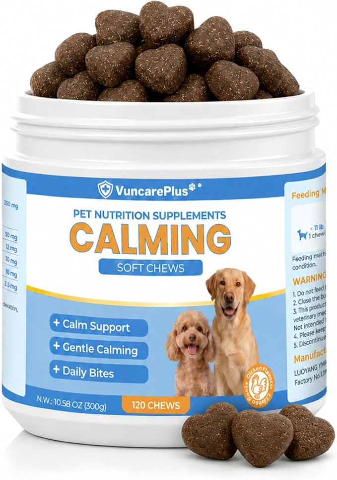 Calming Chews for Dogs with Melatonin, L-Theanine and L-Tryptophan, Relaxation and Stress Support During Separation, Fireworks and Travel, Chicken Flavor, 120 Soft Chews, 10.58 oz