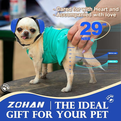 ZOHAN Dog Ear Muffs for Noise Protection, Comfort Dog Noise Cancelling Ear Muffs with Fast Snap Lock for Fireworks, Thunder, Vacuums(Blue,S)