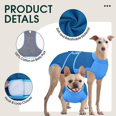 Kuoser Dog Recovery Suit, Female/Male Spay/Neuter Surgery Suit, Anti-Licking Pet Onesie, Blue, Small (7-15LB)