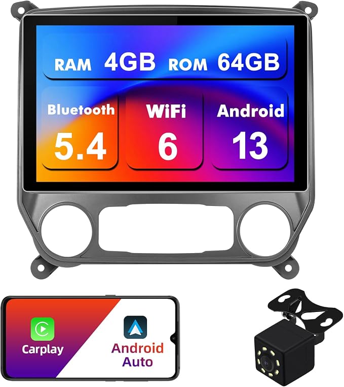 4+64G Android 13 Double Din Car Stereo for Chevrolet Silverado/GMC Sierra 2014-2018 with 11.5 Inch Touchscreen Radio Built-in Wireless Carplay/Android Auto/GPS/Bluetooth/FM/AUX-in/SWC/Backup Camera