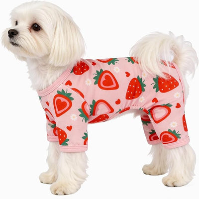 Dog Pajamas Spring Summer Dog Clothes for Small Dogs Strawberry Print Girl Boy Cute Soft Puppy Pjs Clothes Doggie Onesies Cat Pet Jammies Outfit(Strawberry,XS)