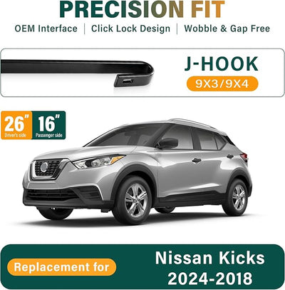 Windshield Wiper Blades Replacement for Nissan Kicks 2018 2019 2020 2021 2022 2023,Original Equipment Replacement Front Rear Wiper Blade Set - 26" 16" 12" (Set of 3)