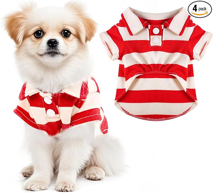 Dog Shirt Polo Shirt Striped Collar Puppy Clothes Summer Button Up Pet Clothes for Small Medium Dogs Cats for Boy Girl Pets (Red, Large)