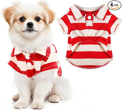 Dog Shirt Polo Shirt Striped Collar Puppy Clothes Summer Button Up Pet Clothes for Small Medium Dogs Cats for Boy Girl Pets (Red, X-Small)