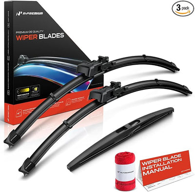 A-Premium 22"+19"+11" Windshield Wiper Blades Compatible with Mercedes-Benz GLK250, GLK350, 2015 - Front Rear Wipers Blade for TLP/Snap Claw, with Wear Indicator & Towel (Pack of 3)