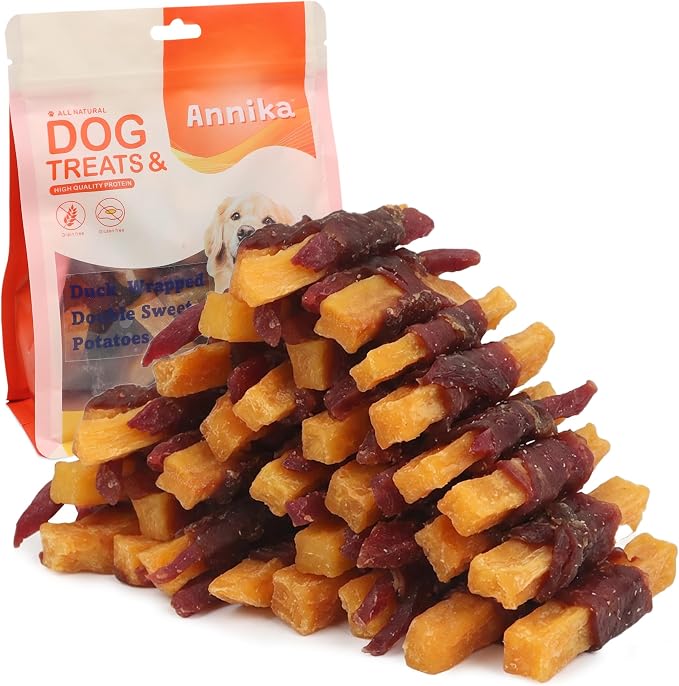 Annika Duck & Sweet Potato Wrapped – Healthy Low Fat, High Protein Jerky Chews, Grain-Free Training Snacks & Dental Treats for Medium & Large Dogs, 11.6 oz (Duck Wrapped Sweet Potato)