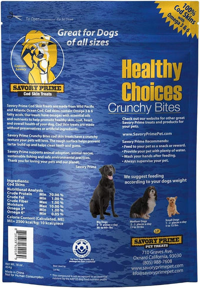 Savory Prime Cod Skin Fish Strips, 8-Ounce (49662008), All Breed Sizes