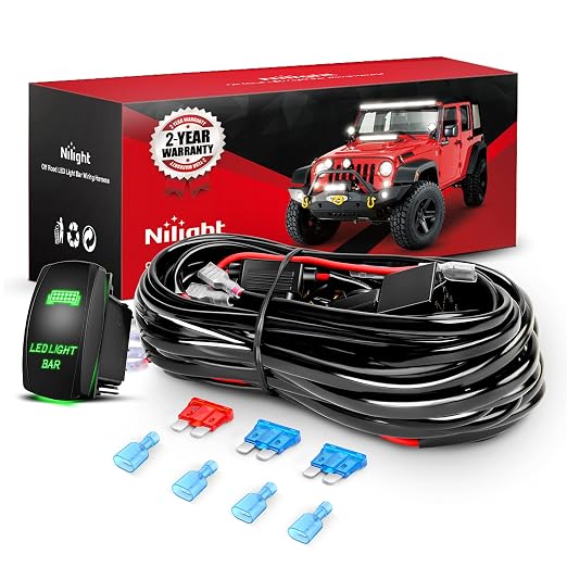 Nilight 16AWG LED Light Bar Wiring Harness Kit 2 Leads 12V On/Off 5 Pin Rocker Switch Power Relay Blade Fuse for Jeep Boat Trucks
