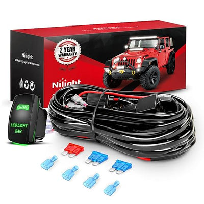 Nilight 16AWG LED Light Bar Wiring Harness Kit 2 Leads 12V On/Off 5 Pin Rocker Switch Power Relay Blade Fuse for Jeep Boat Trucks