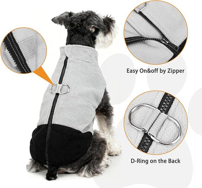 KOOLTAIL Dog Fleece Vest Sweater, Zip Up Step-in Pullover Warm Puppy Jacket with Dual Leash D-Ring for Small Medium Dogs, Cozy Soft Pet Winter Cold Weather Coats Fall Clothes Hoodie Boy Girl, Black S