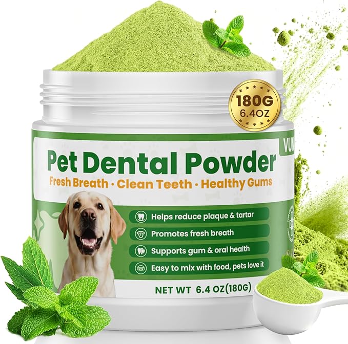 Dog Dental Powder for Dogs Teeth Cleaning Powder Probiotic Dental Care Supplement for Pet Dog Breath Freshener, with Brown Algae, Plaque Tartar Remover, Fresh Breath, Sensitive Stomach Support