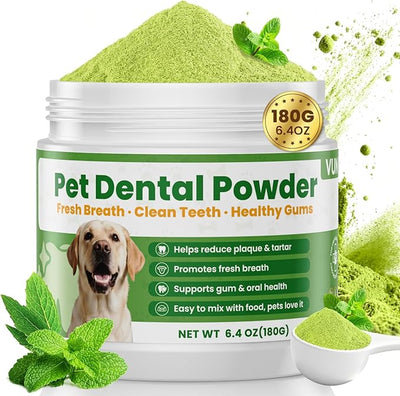 Dog Dental Powder for Dogs Teeth Cleaning Powder Probiotic Dental Care Supplement for Pet Dog Breath Freshener, with Brown Algae, Plaque Tartar Remover, Fresh Breath, Sensitive Stomach Support