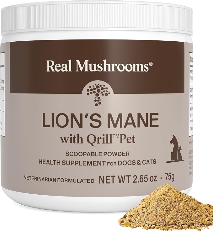 Lion’s Mane with Qrill Pet - Lion's Mane for Dogs and Cats with Krill Meal, Beta-Glucan Rich Mushroom Extracts for Immune, Digestion, and Brain Support for Puppies and Kittens, 75g