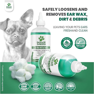 Doggie Dailies Cleansing Ear Wash for Dogs with Tea Tree Oil & Soothing Aloe Vera