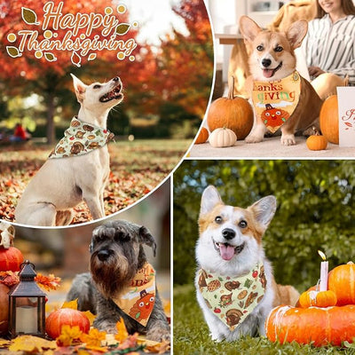 Vivifying Thanksgiving Dog Bandana, 2 Pack Turkey and Pizza Dog Scarves Costumes, Funny Holiday Pet Accessories for Thanksgiving Dinner, Photo Prop, and Party Decor (Large, Orange & Brown)