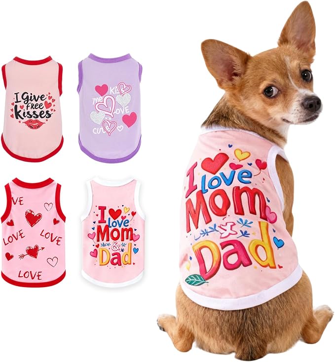 Topbuti 4 Pack Dog Shirts Summer Pet T Shirts Puppy Clothes Dog Clothing Breathable Cat Sleeveless Vest for Small Dogs Cats (Large, Love)
