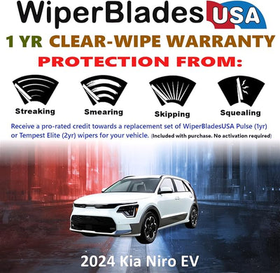 WiperBladesUSA Wiper Blades Set w/ 1yr warranty compatible with Kia Niro EV 2024 Wipers (Set of 3) w/Rear Wiper Pulse Wipers