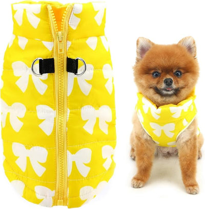SMALLLEE_LUCKY_STORE Pet Water Resistant Winter Jacket Vest with D-Ring for Small Dog Cat Zip-up Padded Puppy Coat Chihuahua Yorkie Kitten Warm Clothes, Yellow, XS