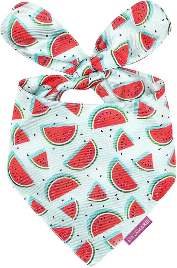 LunaMarie - Luxury Pet Birthday Bandanas -Premium & Silky Poly Fabric | 100% Handmade | Custom Shape Dual Layered (Watermelon, X-Small)