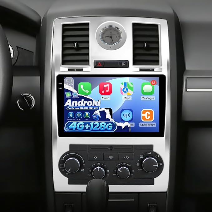[4+128G] NHOPEEW Car Radio for Chrysler 300C 300 2004-2011, 9 Inch Incell Touchscreen Android Car Stereo with Wireless Carplay and Android Auto, GPS, 5GHz WiFi, SWC, EQ Audio, BT + AHD Backup Camera