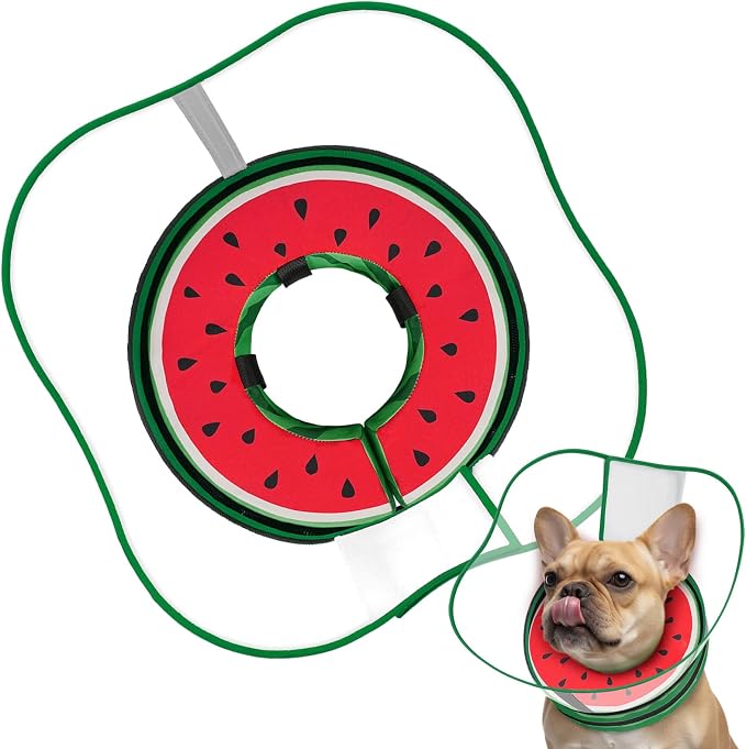 Sponge Dog Cone Collar, Dog Donut Collar After Surgery with Clear Shield, Adjustable Soft Cone for Dogs to Stop Licking-Comfy Cone for Large Medium Small Dogs (Watermelon,M)