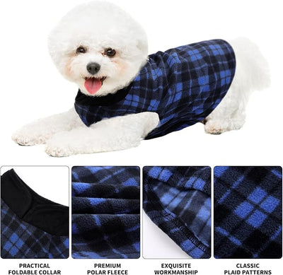 6-Piece Dog & Cat Clothes - Warm Fleece Vests with Leash Ring, Plaid Pullover for Small Dogs & Puppies, Winter Pet Clothes