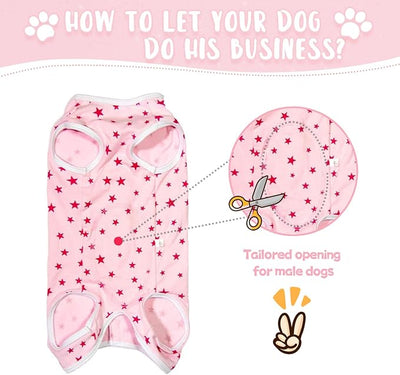Dog's Recovery Suit Post Surgery Shirt for Puppy, Small Dog Surgical Recovery Suit for Female Male Dogs, Dog Onesie Protect Surgical Wound(Pink Stars-m)